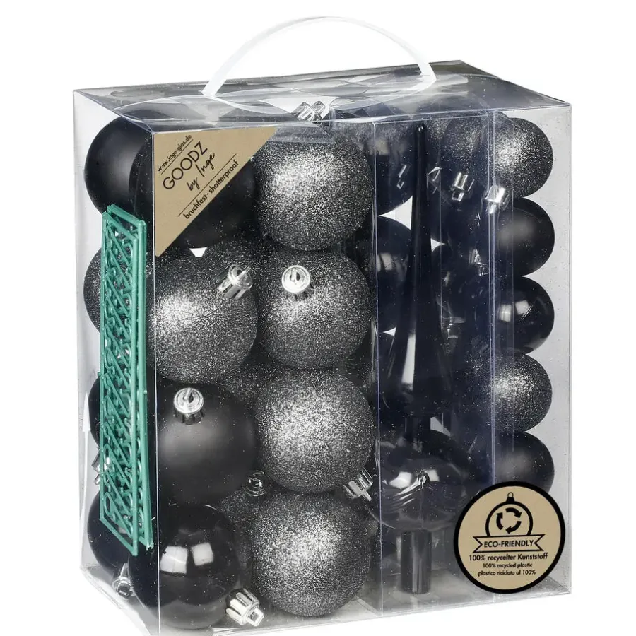 Inge-glas Inge Christmas kerstballen -39-dlg- zwart- kunststof - met piek