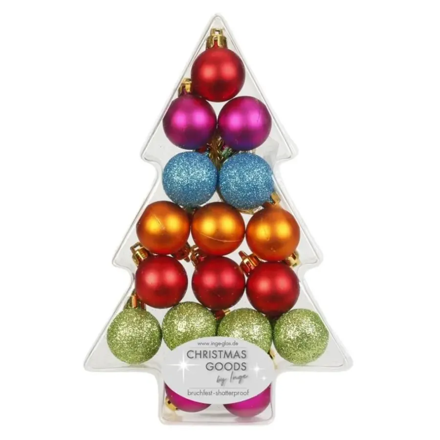 Kerstballen|Kerstdecoratie-Inge-glas Inge goods Kerstballen - 17 stuks - mix - gekleurd - kunststof - 3 cm