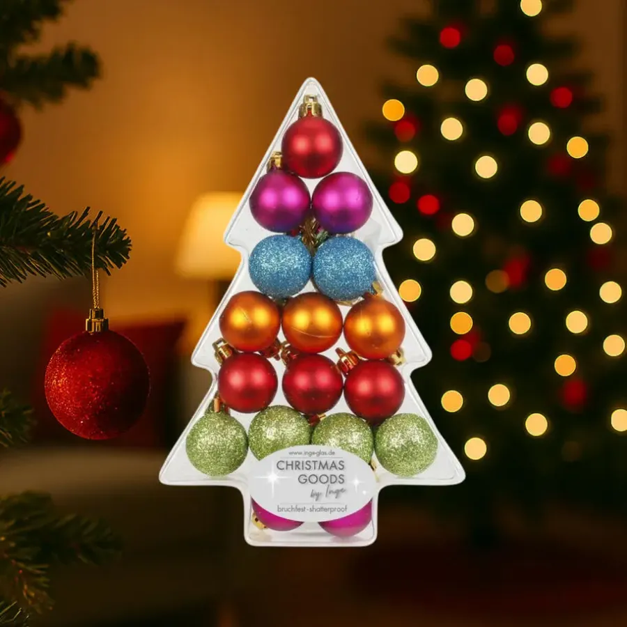 Kerstballen|Kerstdecoratie-Inge-glas Inge goods Kerstballen - 17 stuks - mix - gekleurd - kunststof - 3 cm