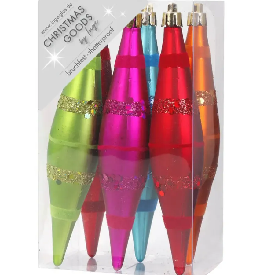 Inge-glas Inge goods Kerstballen - 6 stuks - pegels - gekleurd - 15 cm