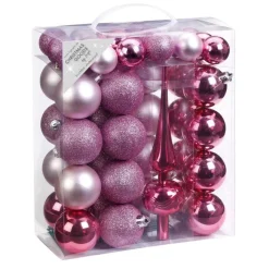Kerstdecoratie-Inge-glas Inge goods Kerstballen - 47 stuks - roze - mat - glans - met piek