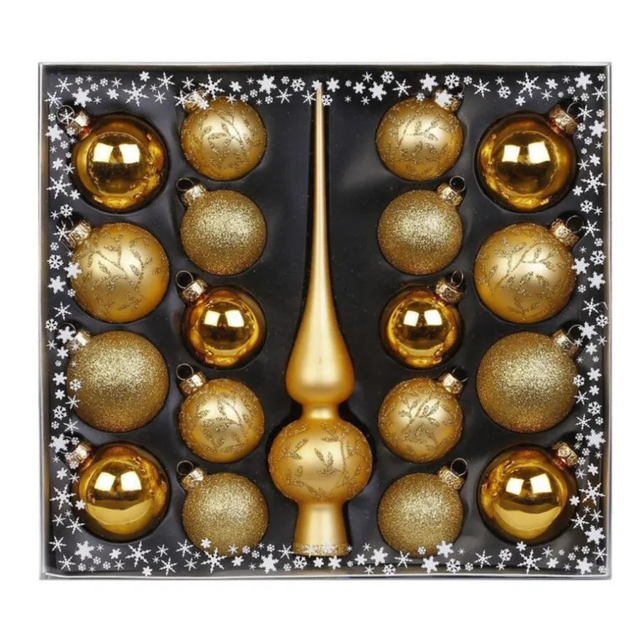 Inge-glas Inge goods Kerstballen met piek - 19st - glas - goud - 4-6-8 cm