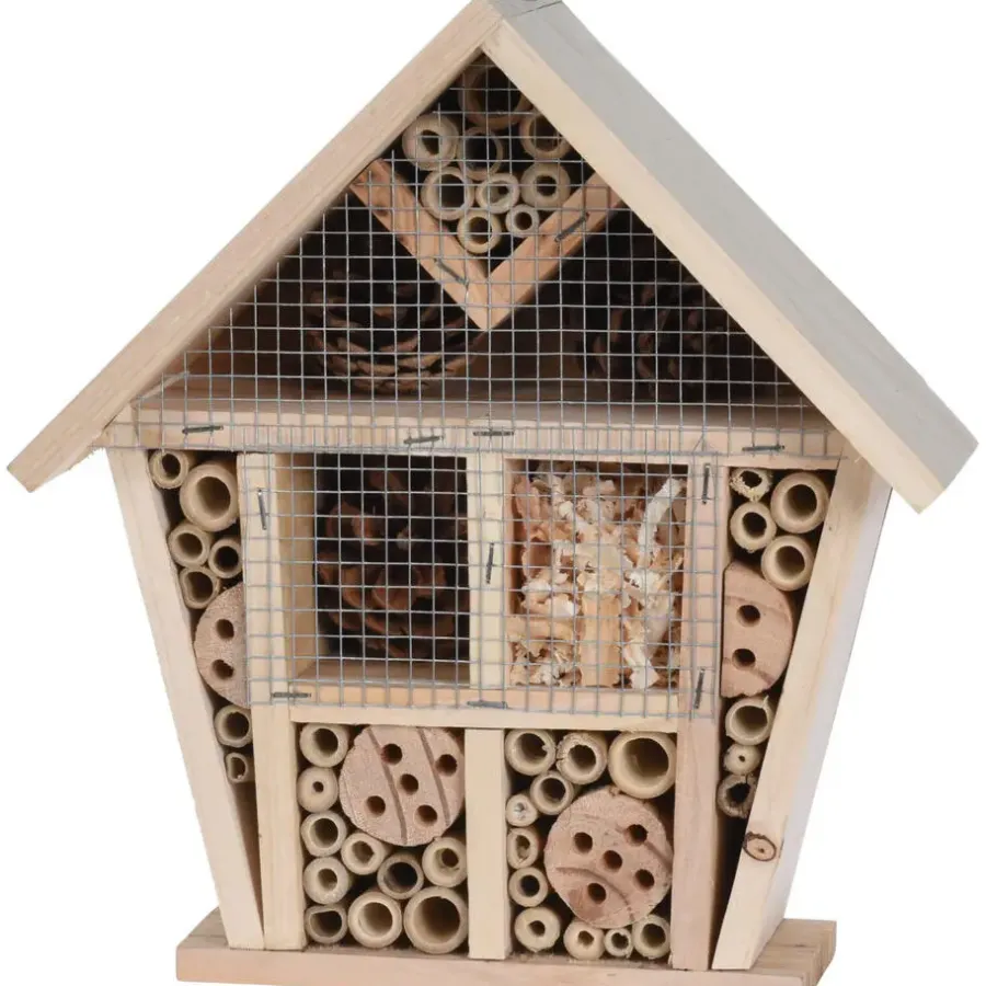 Merkloos Insectenhotel - naturel - hout - bijenhuis - 30 cm