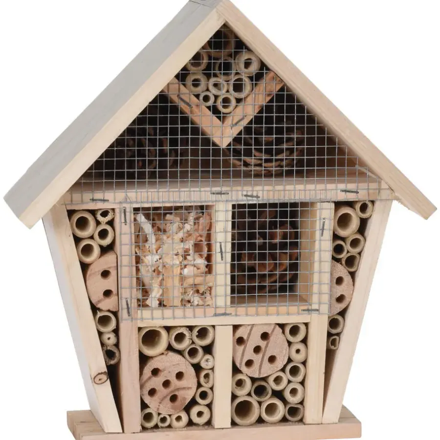Merkloos Insectenhotel - naturel - hout - bijenhuis - 30 cm