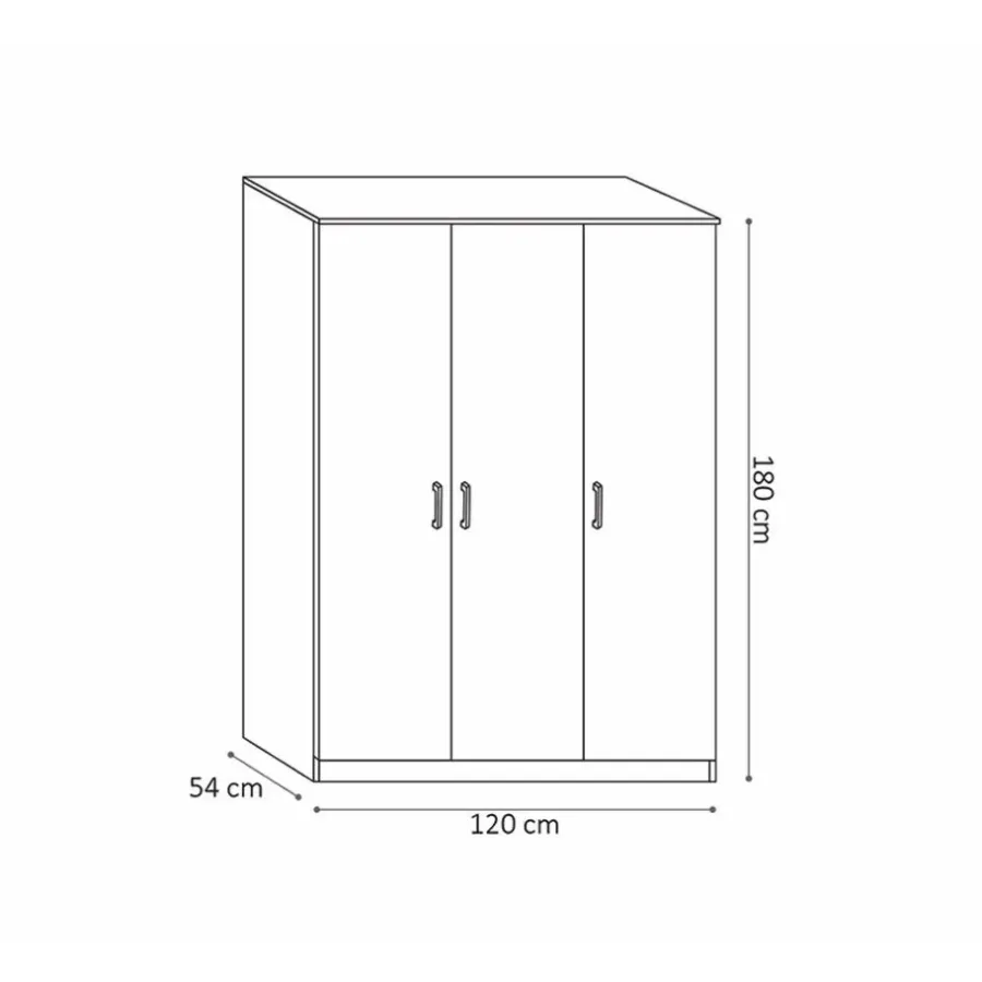 Interiax Kledingkast 'Amelie' - Wit - 3 Deurs - 180x120x54 cm
