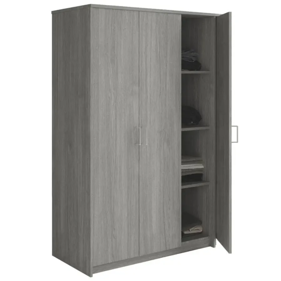 Interiax Kledingkast 'Amelie' - Grijze Eik - 3 Deurs - 180x120x54 cm