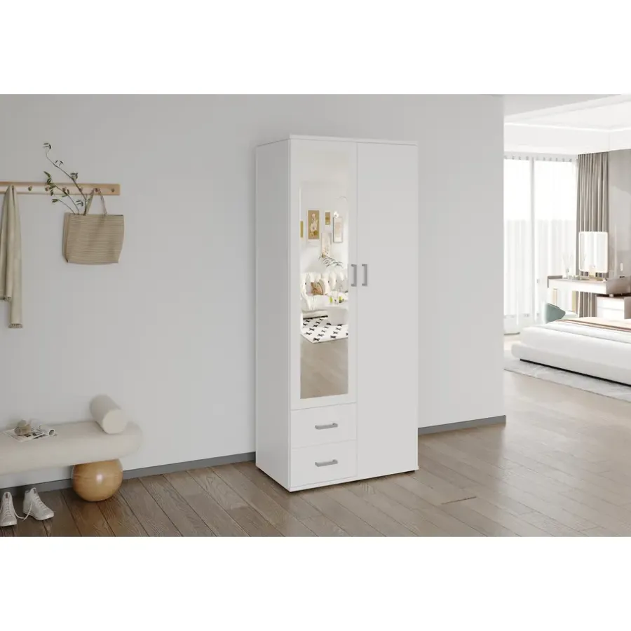 Kledingkasten|Kledingkasten-Interiax Kledingkast 'Lena' - Wit - 2 Deurs - 185x80x52cm