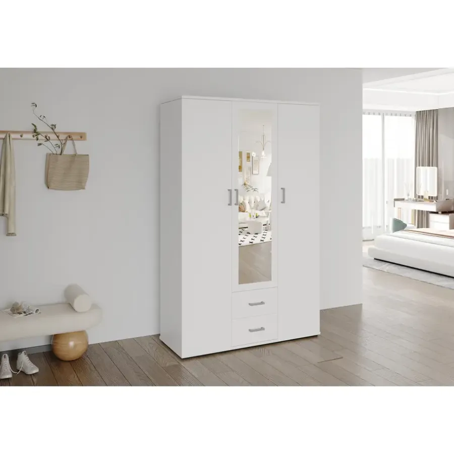 Interiax Kledingkast 'Lena' - Wit - 3 Deurs - 185x120x52cm