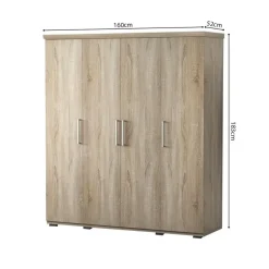 Interiax Kledingkast 'Mila' - Sonoma Eik - 4 Deurs - 183x160x52cm