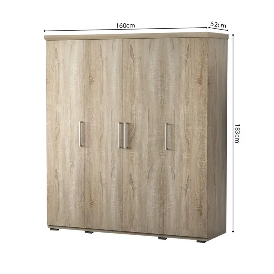 Interiax Kledingkast 'Mila' - Sonoma Eik - 4 Deurs - 183x160x52cm