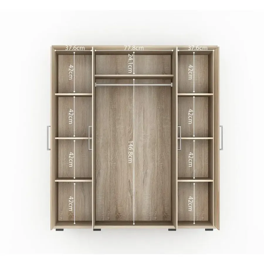 Interiax Kledingkast 'Mila' - Sonoma Eik - 4 Deurs - 183x160x52cm