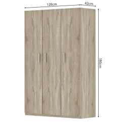 Interiax Kledingkast 'Mila' - Sonoma Eik - 3 Deurs - 180x120x42 cm
