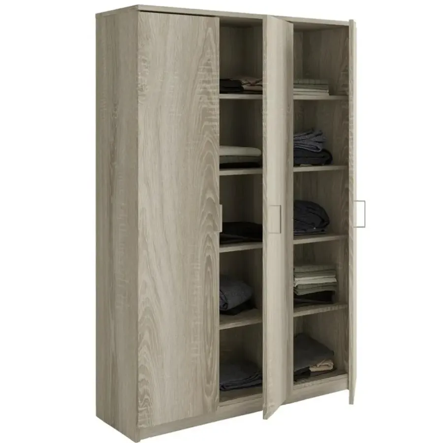 Kledingkasten|Kledingkasten-Interiax Opbergkast - Kledingkast 'Amelie' - Sonoma Eik - 3 Deurs - 180x120x40cm