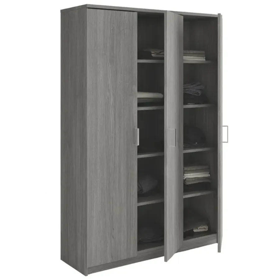 Interiax Opbergkast - Kledingkast 'Amelie' - Grijze Eik - 3 Deurs - 180x120x40cm