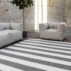 Buiten Vloerkleden|Buiten Vloerkleden-Eva Interior Interieur05 Buitenkleed Stripes Grijs/Wit dubbelzijdig - 230 x 160 cm