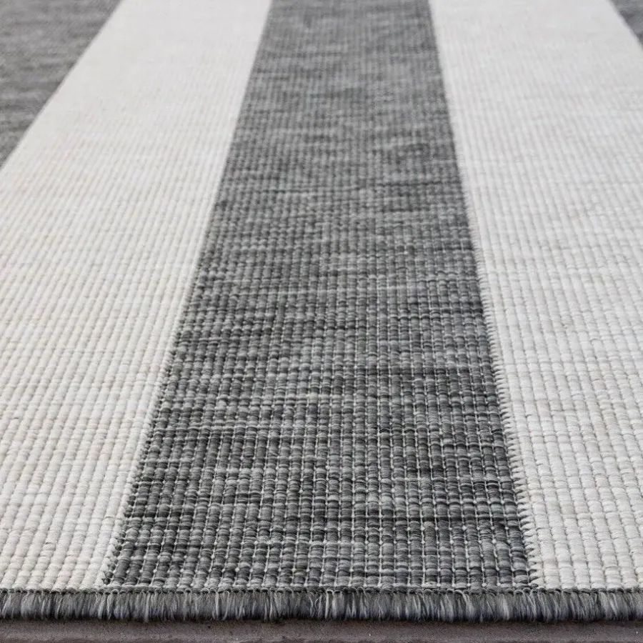 Buiten Vloerkleden|Buiten Vloerkleden-Eva Interior Interieur05 Buitenkleed Stripes Grijs/Wit dubbelzijdig - 230 x 160 cm