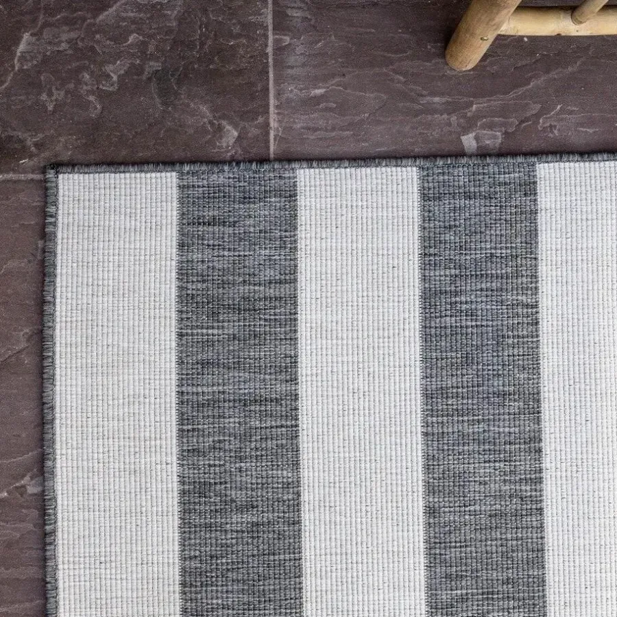 Buiten Vloerkleden|Buiten Vloerkleden-Eva Interior Interieur05 Buitenkleed Stripes Grijs/Wit dubbelzijdig - 230 x 160 cm