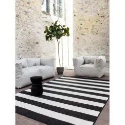 Buiten Vloerkleden|Buiten Vloerkleden-Eva Interior Interieur05 Buitenkleed Stripes zwart/wit dubbelzijdig - 290 x 200 cm