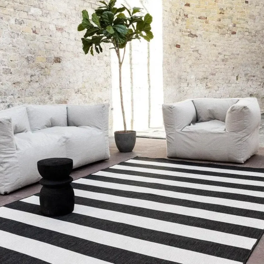 Buiten Vloerkleden|Buiten Vloerkleden-Eva Interior Interieur05 Buitenkleed Stripes zwart/wit dubbelzijdig - 290 x 200 cm