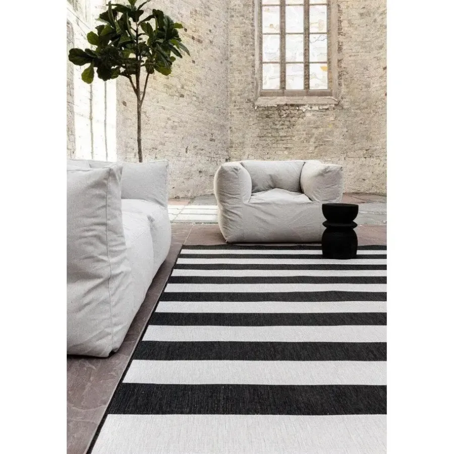 Buiten Vloerkleden|Buiten Vloerkleden-Eva Interior Interieur05 Buitenkleed Stripes zwart/wit dubbelzijdig - 290 x 200 cm