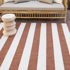 Buiten Vloerkleden|Buiten Vloerkleden-Eva Interior Interieur05 Buitenkleed Stripes roest/wit dubbelzijdig - 290 x 200 cm