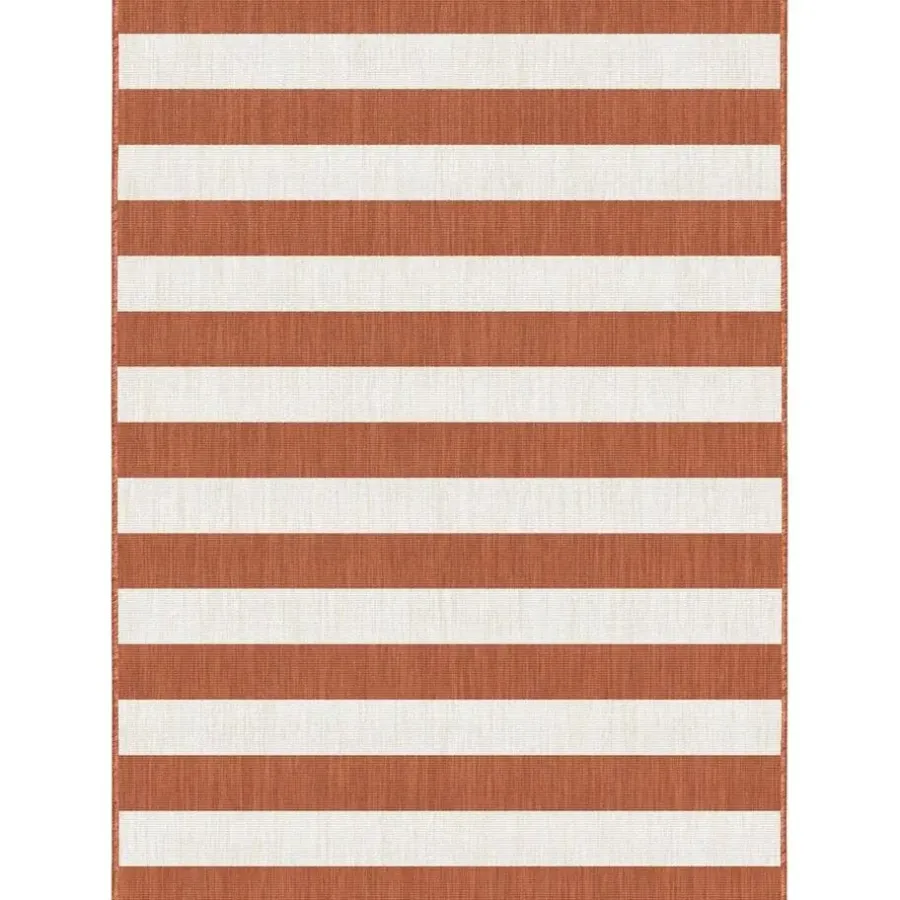 Buiten Vloerkleden|Buiten Vloerkleden-Eva Interior Interieur05 Buitenkleed Stripes roest/wit dubbelzijdig - 340 x 240 cm