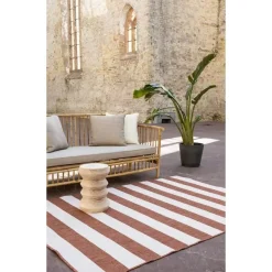 Buiten Vloerkleden|Buiten Vloerkleden-Eva Interior Interieur05 Buitenkleed Stripes roest/wit dubbelzijdig - 340 x 240 cm
