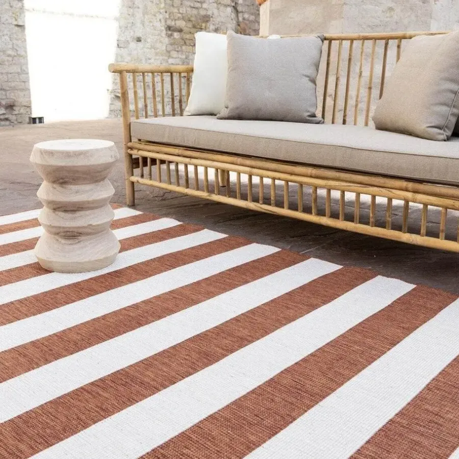 Buiten Vloerkleden|Buiten Vloerkleden-Eva Interior Interieur05 Buitenkleed Stripes roest/wit dubbelzijdig - 340 x 240 cm
