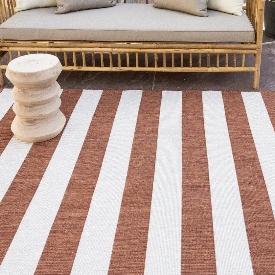 Buiten Vloerkleden|Buiten Vloerkleden-Eva Interior Interieur05 Buitenkleed Stripes roest/wit dubbelzijdig - 340 x 240 cm
