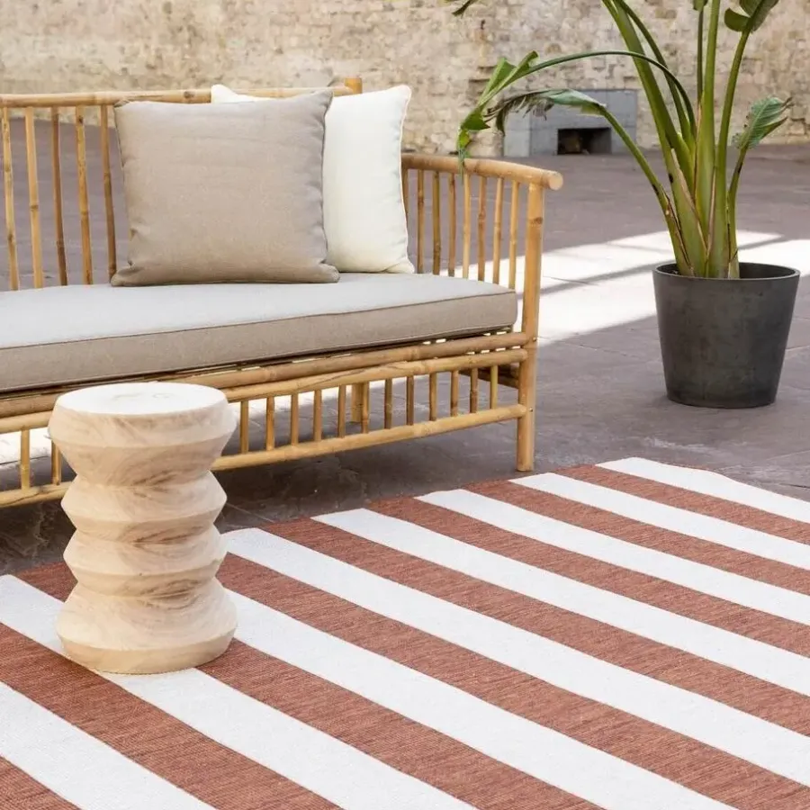 Buiten Vloerkleden|Buiten Vloerkleden-Eva Interior Interieur05 Buitenkleed Stripes roest/wit dubbelzijdig - 340 x 240 cm