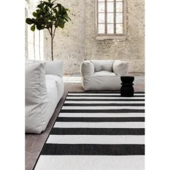 Eva Interior Interieur05 Buitenkleed Stripes zwart/wit dubbelzijdig - 230 x 160 cm