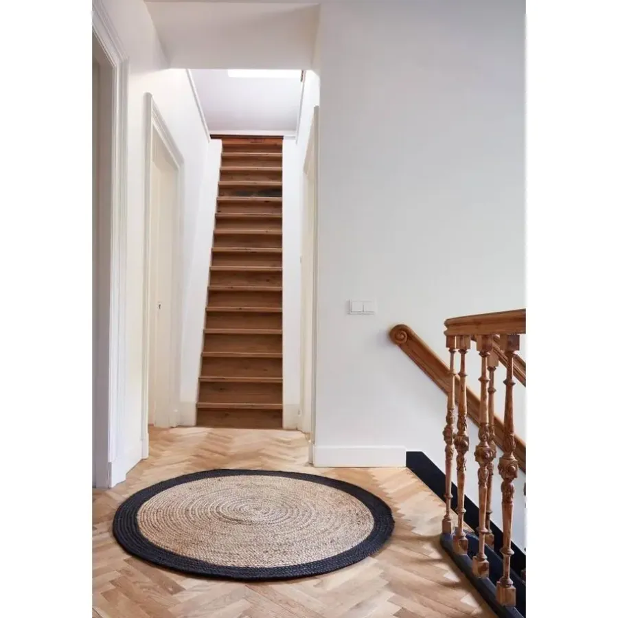 Jute Vloerkleden-Interieur05 EVA Interior rond Vloerkleed Jute Naturel/Antraciet - 240 x 240 cm