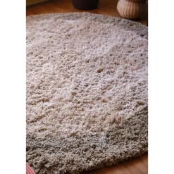 Hoogpolige Vloerkleden|Ronde Vloerkleden-Interieur05 hoogpolig vloerkleed polyester Pilo groen/beige - 240 x 240 cm