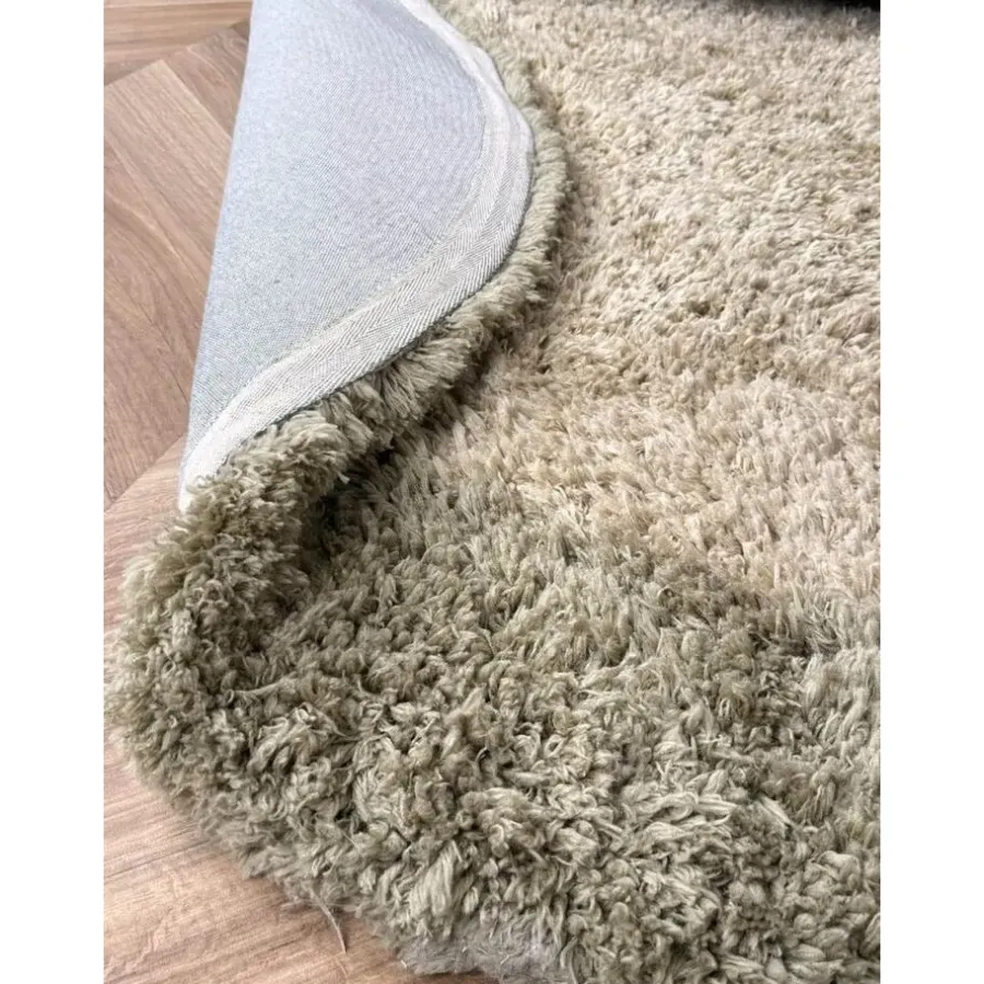 Hoogpolige Vloerkleden|Ronde Vloerkleden-Interieur05 hoogpolig vloerkleed polyester Pilo groen/beige - 240 x 240 cm