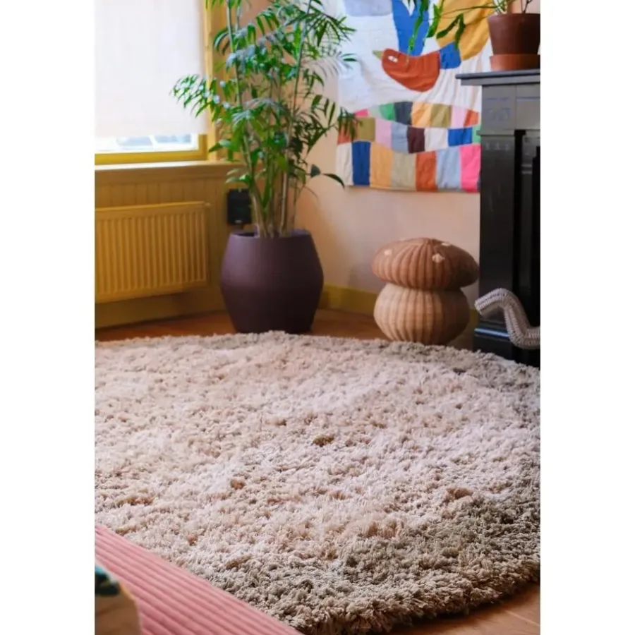 Hoogpolige Vloerkleden|Ronde Vloerkleden-Interieur05 hoogpolig vloerkleed polyester Pilo groen/beige - 240 x 240 cm