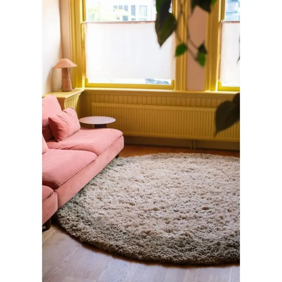 Hoogpolige Vloerkleden|Ronde Vloerkleden-Interieur05 hoogpolig vloerkleed polyester Pilo groen/beige - 240 x 240 cm