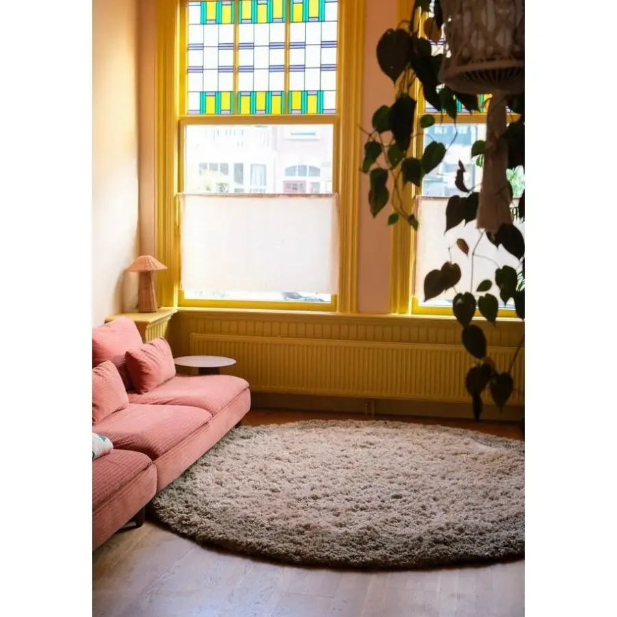 Hoogpolige Vloerkleden|Ronde Vloerkleden-Interieur05 hoogpolig vloerkleed polyester Pilo groen/beige - 240 x 240 cm
