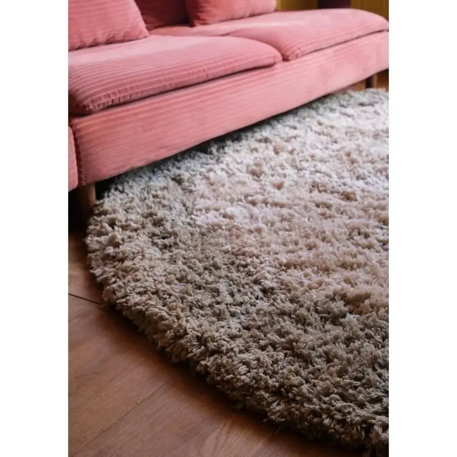 Hoogpolige Vloerkleden|Ronde Vloerkleden-Interieur05 hoogpolig vloerkleed polyester Pilo groen/beige - 240 x 240 cm