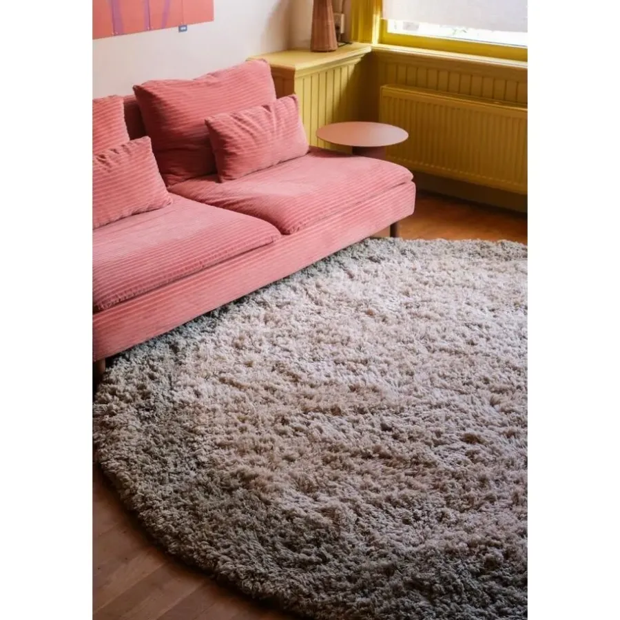 Hoogpolige Vloerkleden|Ronde Vloerkleden-Interieur05 hoogpolig vloerkleed polyester Pilo groen/beige - 240 x 240 cm