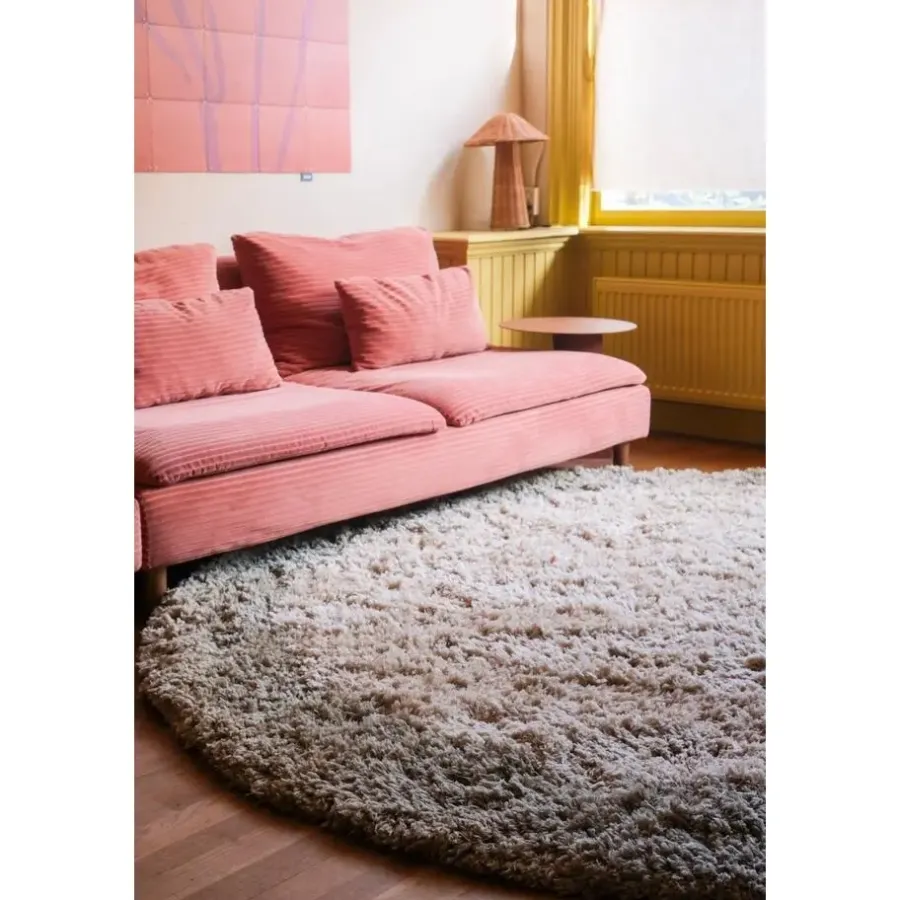 Hoogpolige Vloerkleden|Ronde Vloerkleden-Interieur05 hoogpolig vloerkleed polyester Pilo groen/beige - 240 x 240 cm