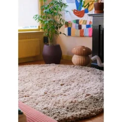 Interieur05 hoogpolig vloerkleed polyester Pilo groen/beige - 160 x 160 cm