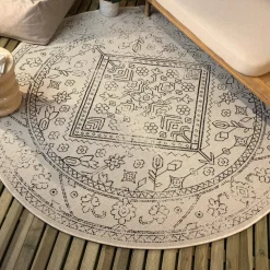 Buiten Vloerkleden|Buiten Vloerkleden-Interieur05 rond buitenkleed zwart/wit Nova - 240 x 240 cm
