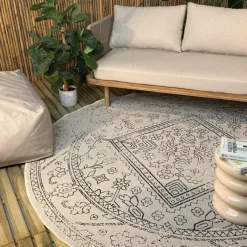 Buiten Vloerkleden|Buiten Vloerkleden-Interieur05 rond buitenkleed zwart/wit Nova - 240 x 240 cm