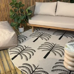 Buiten Vloerkleden|Buiten Vloerkleden-Interieur05 rond buitenkleed zwart/wit Oase - 240 x 240 cm