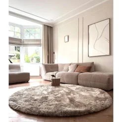 Ronde Vloerkleden-Interieur05 Rond Hoogpolig vloerkleed Odelia beige/wit - 200 x 200 cm