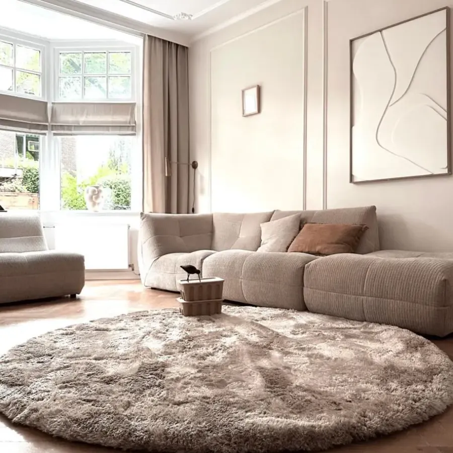 Ronde Vloerkleden-Interieur05 Rond Hoogpolig vloerkleed Odelia beige/wit - 200 x 200 cm