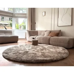 Ronde Vloerkleden-Interieur05 Rond Hoogpolig vloerkleed Odelia beige/wit - 200 x 200 cm