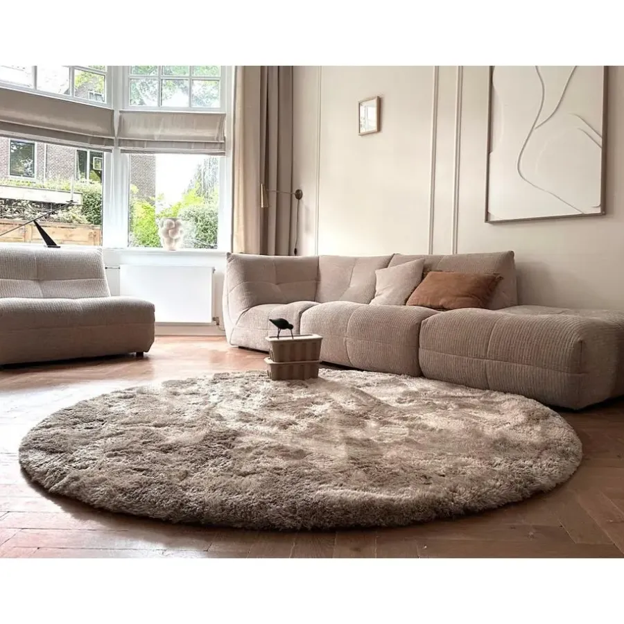 Ronde Vloerkleden-Interieur05 Rond Hoogpolig vloerkleed Odelia beige/wit - 200 x 200 cm