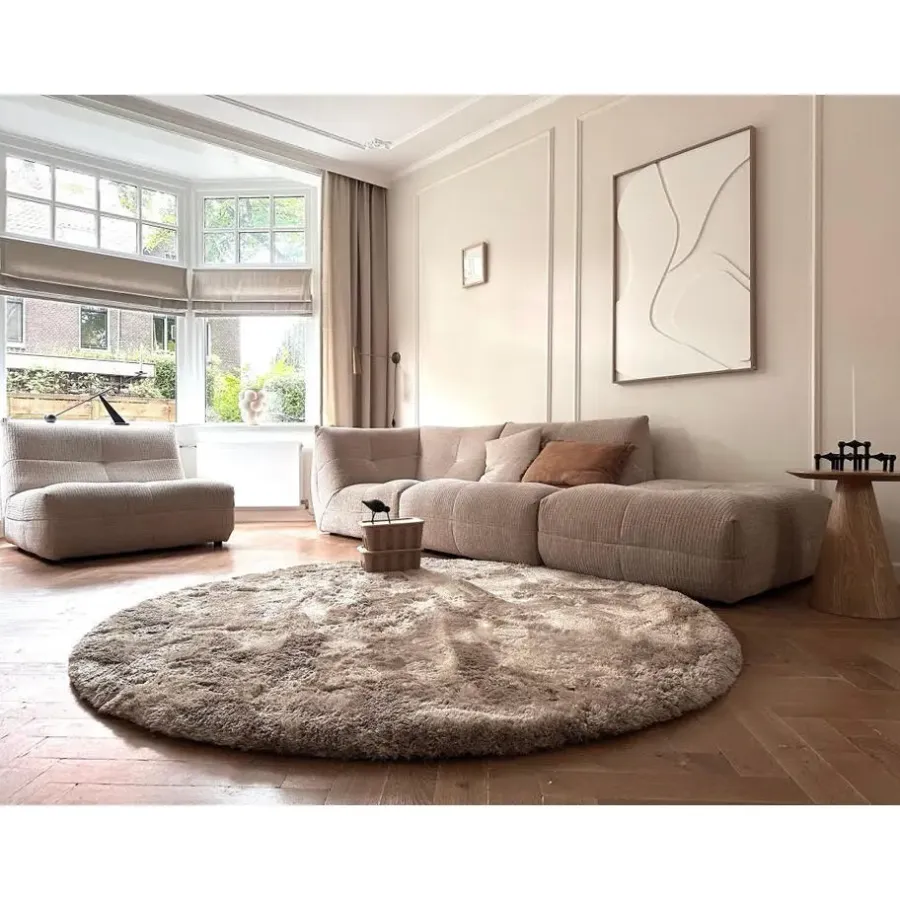 Ronde Vloerkleden-Interieur05 Rond Hoogpolig vloerkleed Odelia beige/wit - 200 x 200 cm