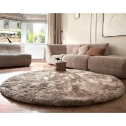 Ronde Vloerkleden-Interieur05 Rond Hoogpolig vloerkleed Odelia beige/wit - 200 x 200 cm